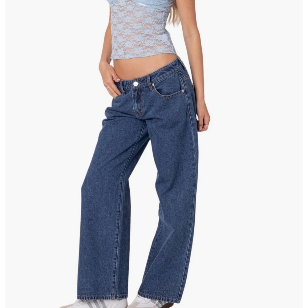 Edikted Raelynn Wide Leg Jeans in Blue Washed M
